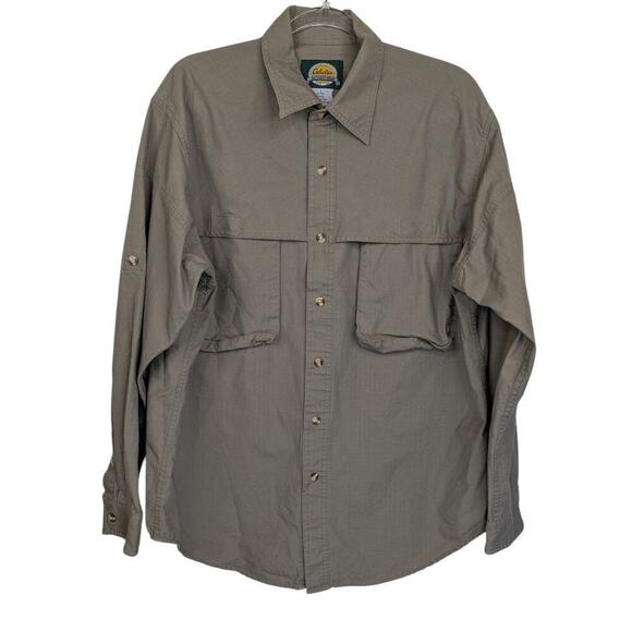 Cabelas Outdoor Gear Large Shirt Mens Green Button Up Long Sleeve Fishing Hiking - Picture 1 of 6